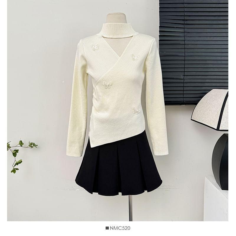 Asymmetrical V-Neck Butterfly Wrap Knit Top Product Image