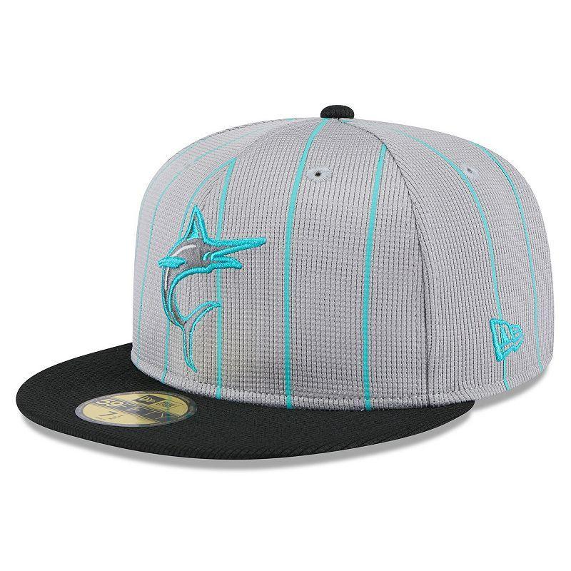 Men's New Era  Gray/Black Miami Marlins 2025 Batting Practice 59FIFTY Fitted Hat, Size: 7 1/8, Grey Product Image