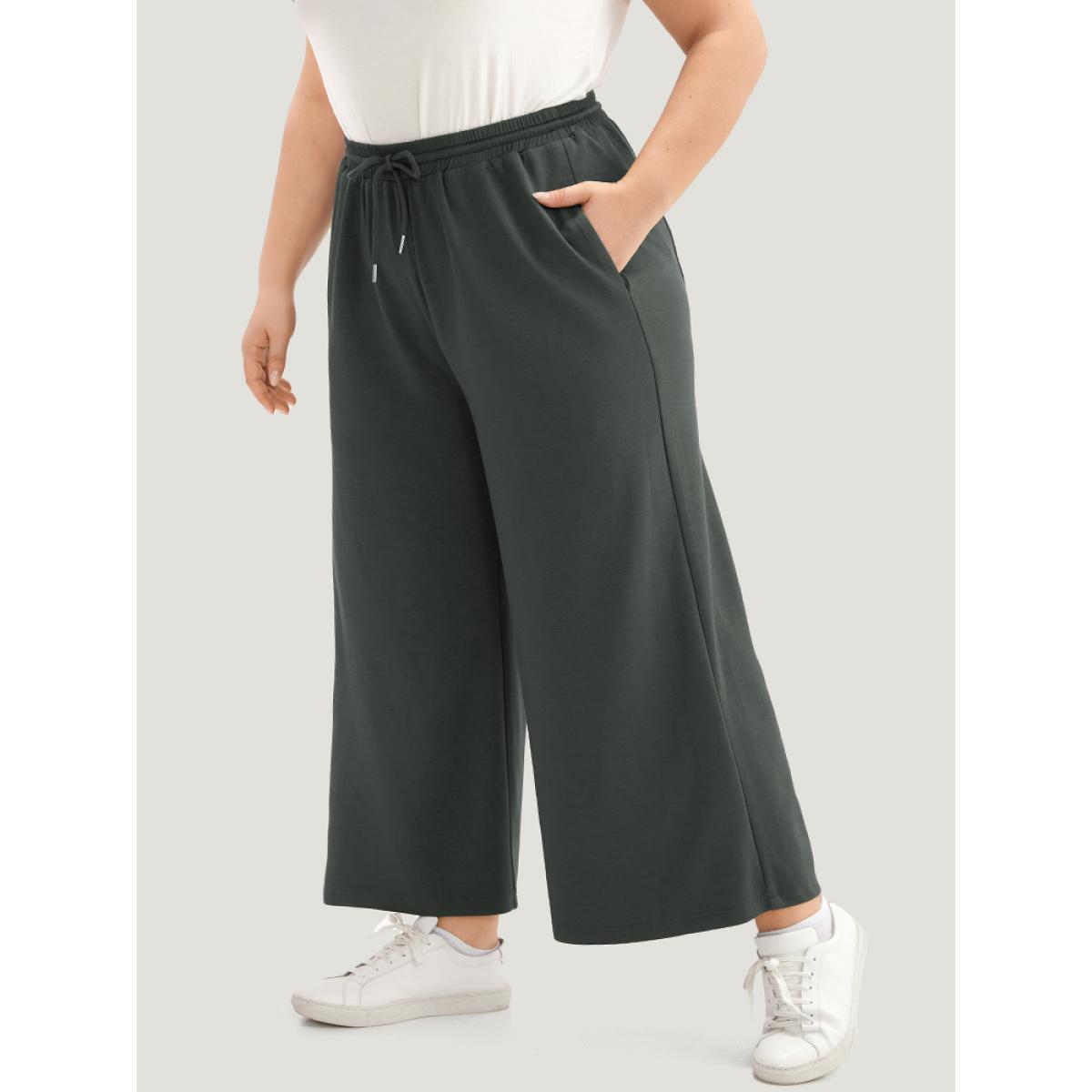 Plus Size Supersoft Essentials Drawstring Straight leg Pants Women DimGray Casual Straight Leg High Rise Dailywear Pants BloomChic 30/6X Product Image