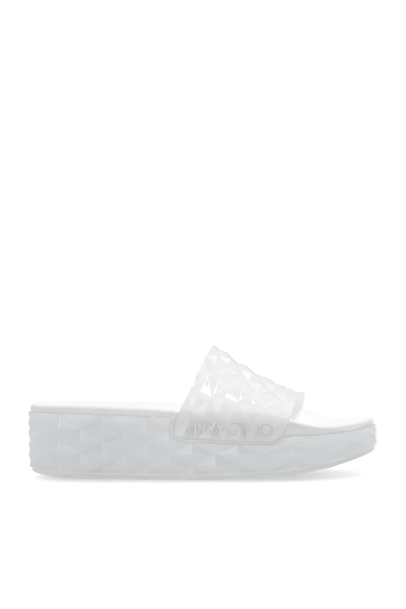 JIMMY CHOO Womens V White Diamond Platform Rubber Sliders Product Image