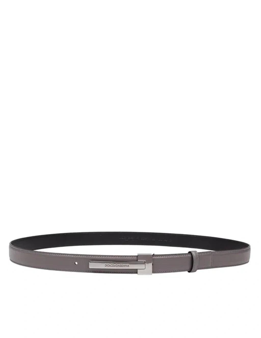 DOLCE & GABBANA Leather Belt With Logo Buckle In Grey Product Image