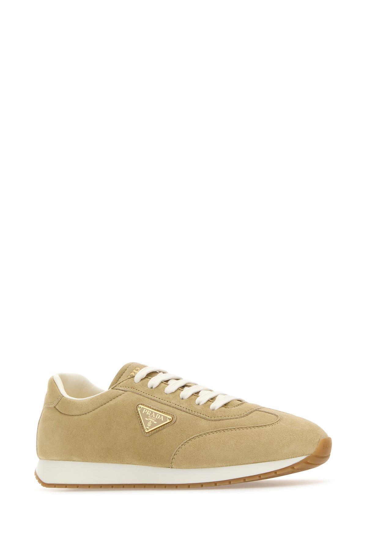 PRADA Beige Suede Sneakers In Brown Product Image