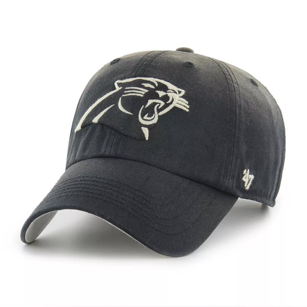 Men's '47  Black Carolina Panthers Dusted Relaxed Clean Up Adjustable Hat Product Image
