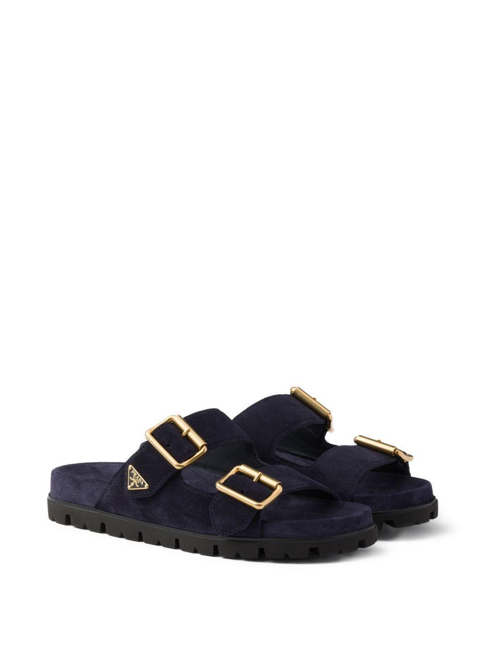 buckle suede slides Product Image