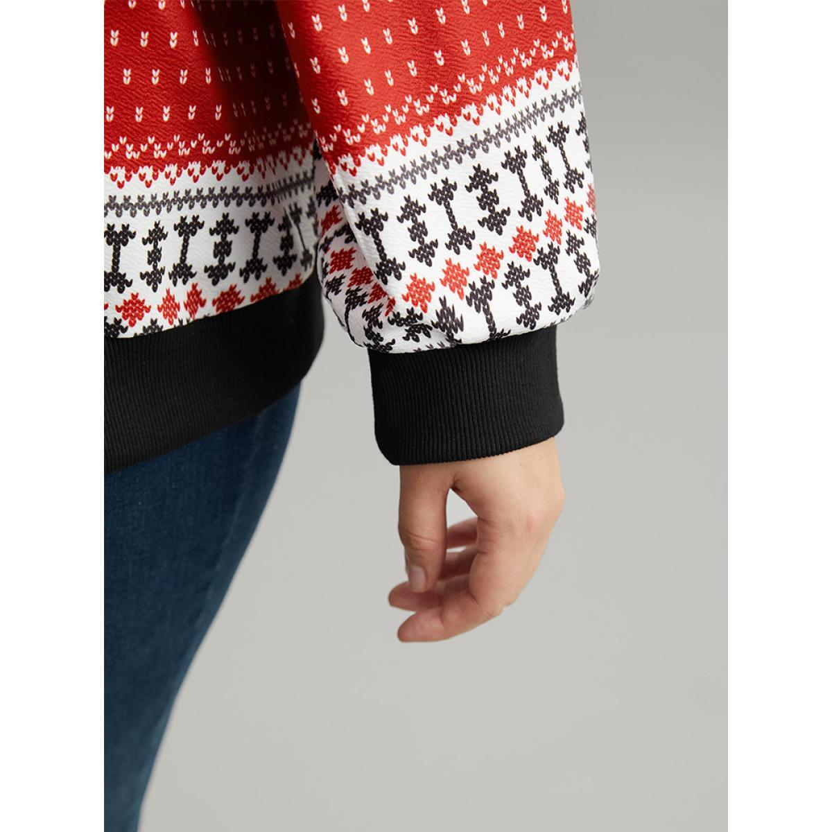 Plus Size Christmas Patchwork Zipper Contrast Jacket Women Red Elastic cuffs Dailywear Jackets BloomChic 12/L Product Image