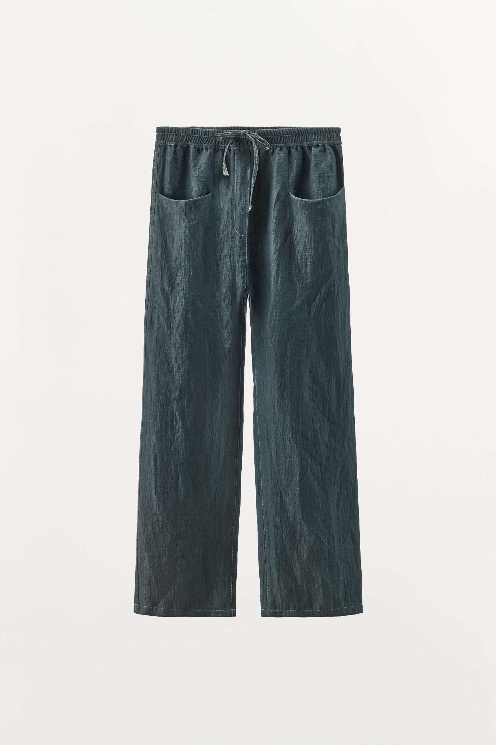 LINEN PANTS WITH CONTRAST STITCHING Product Image