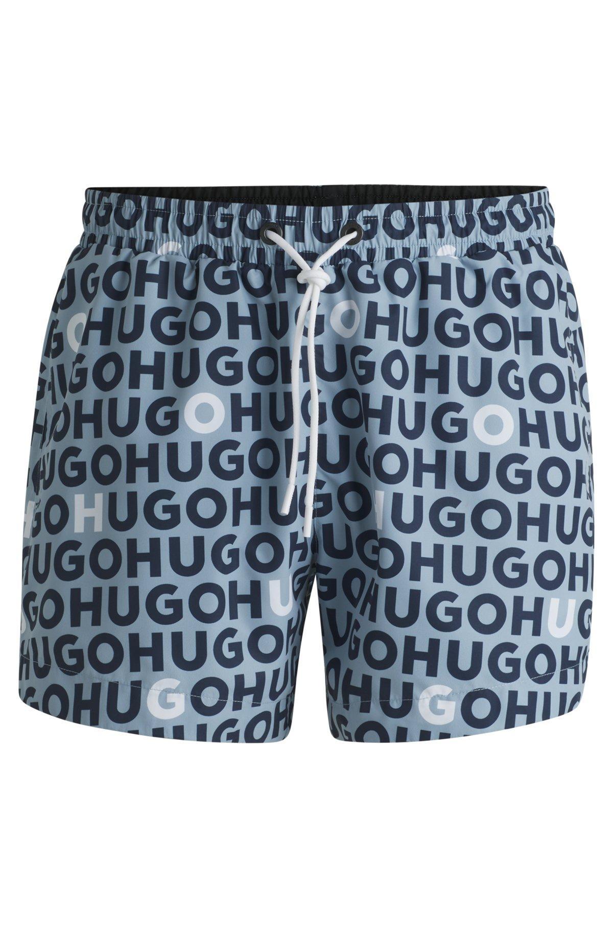 HUGO - Logo-print swim shorts with drawcord - Light Blue Product Image