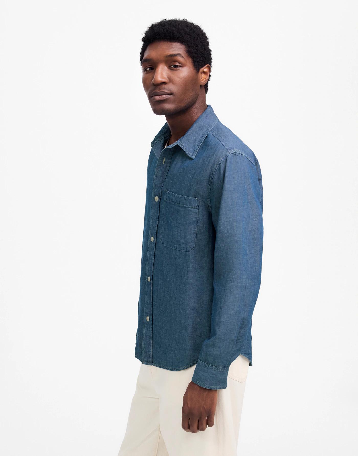 Chambray Button-Up Shirt in Cotton-Linen Blend Product Image