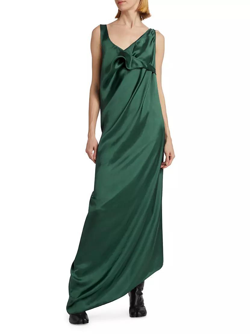 Satin Asymmetric Draped Maxi Dress Product Image