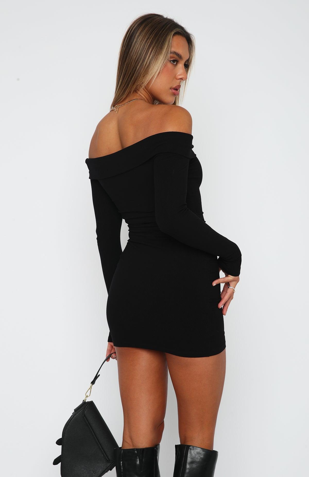 Nice And Clear Long Sleeve Ribbed Mini Dress Black Product Image