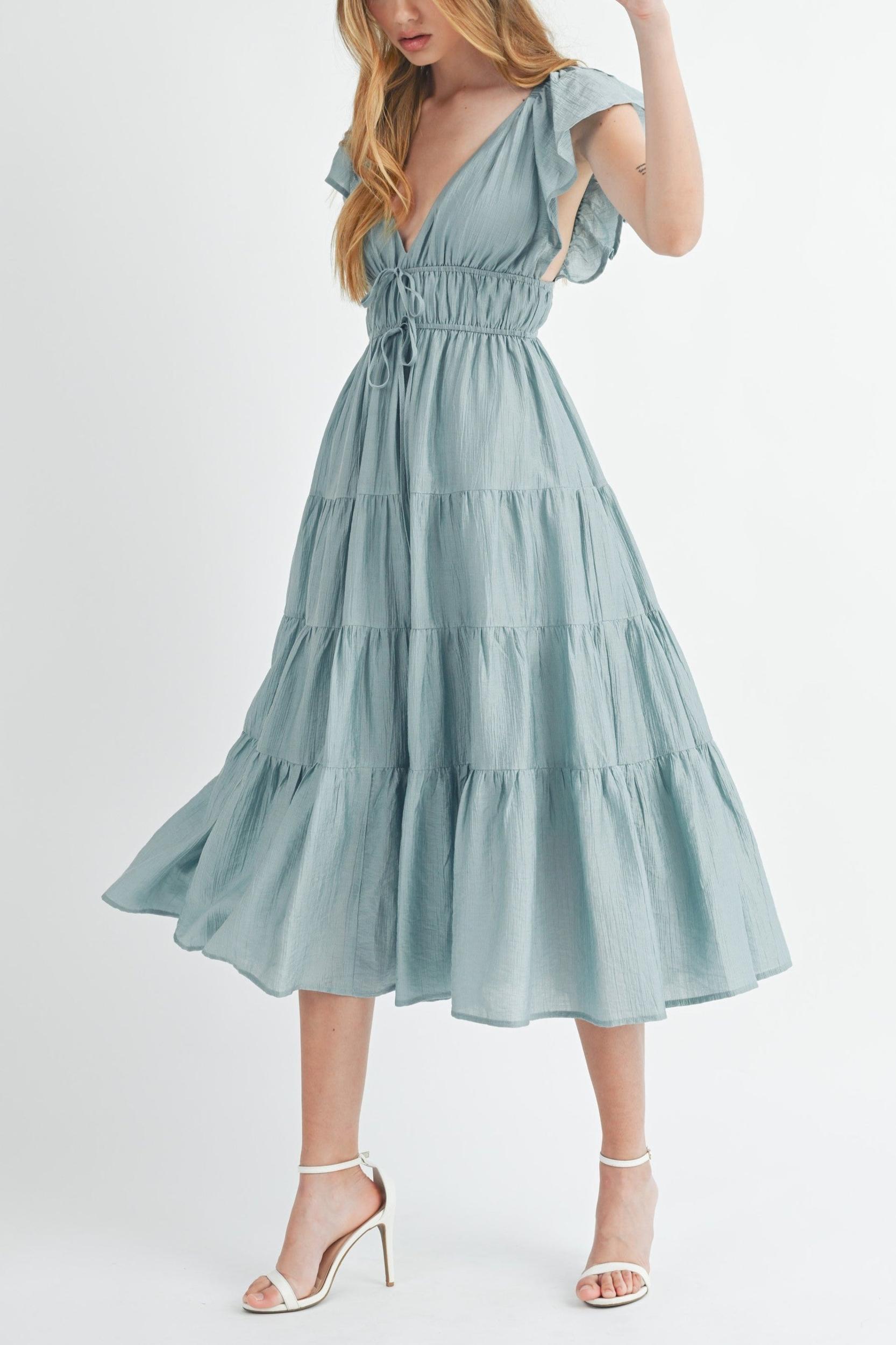 Ruffle Sleeve Summer Midi Dress Product Image
