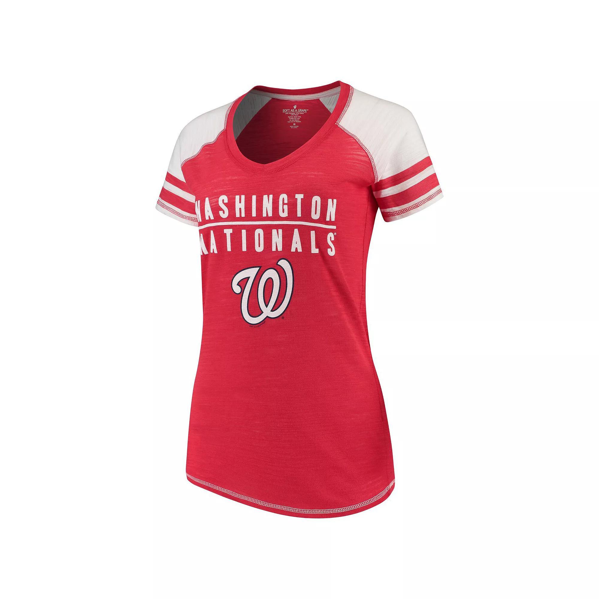 Women's Soft as a Grape Red Washington Nationals Color Block V-Neck T-Shirt, Size: Small Product Image