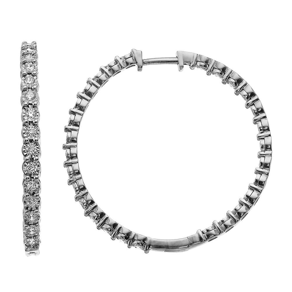 Diamond Brilliance 1 Carat T.W. Diamond Hoop Earrings, Women's, Silver Tone Product Image