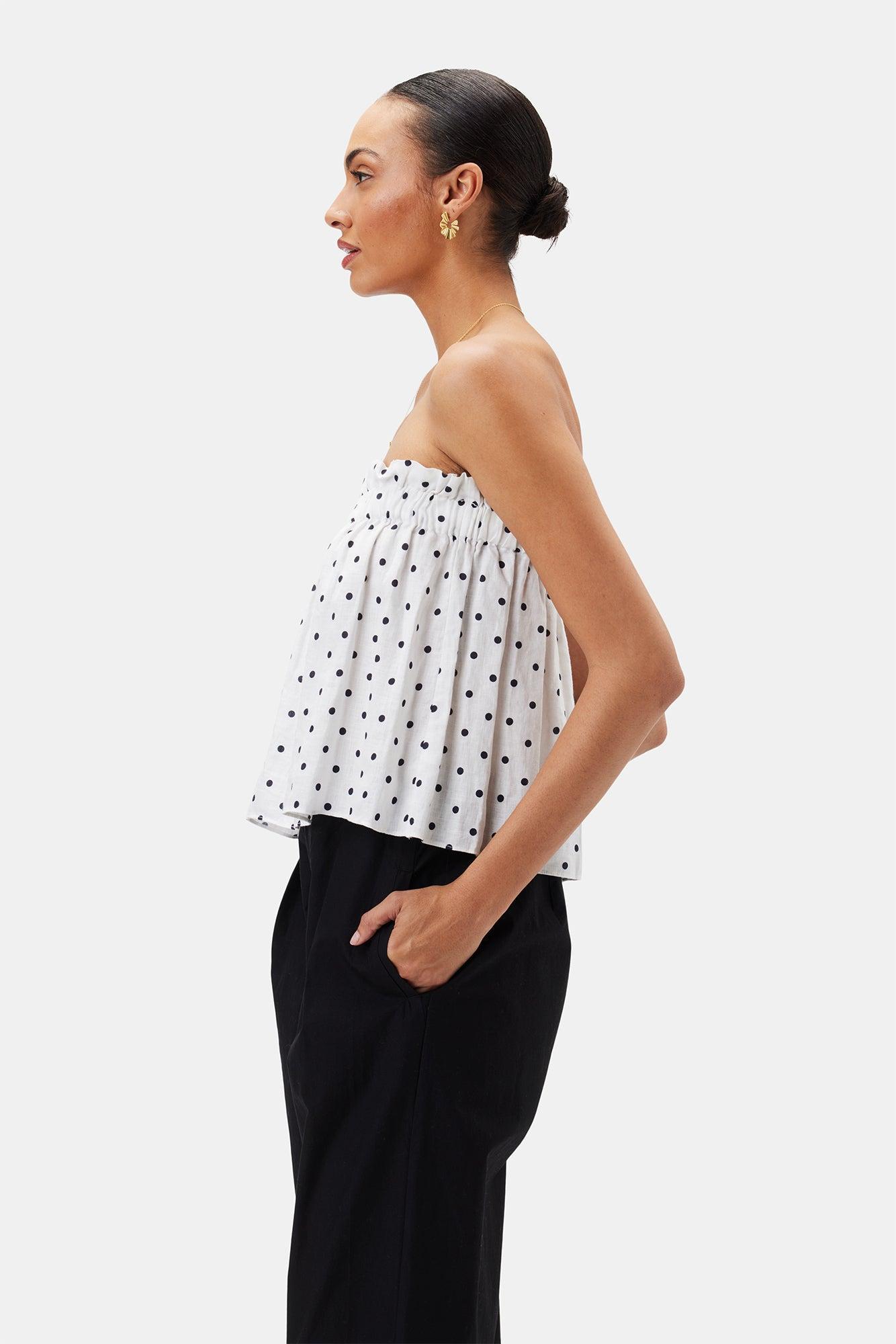 Lilly Pilly Pippa Organic Linen Top - Polka Dots Product Image