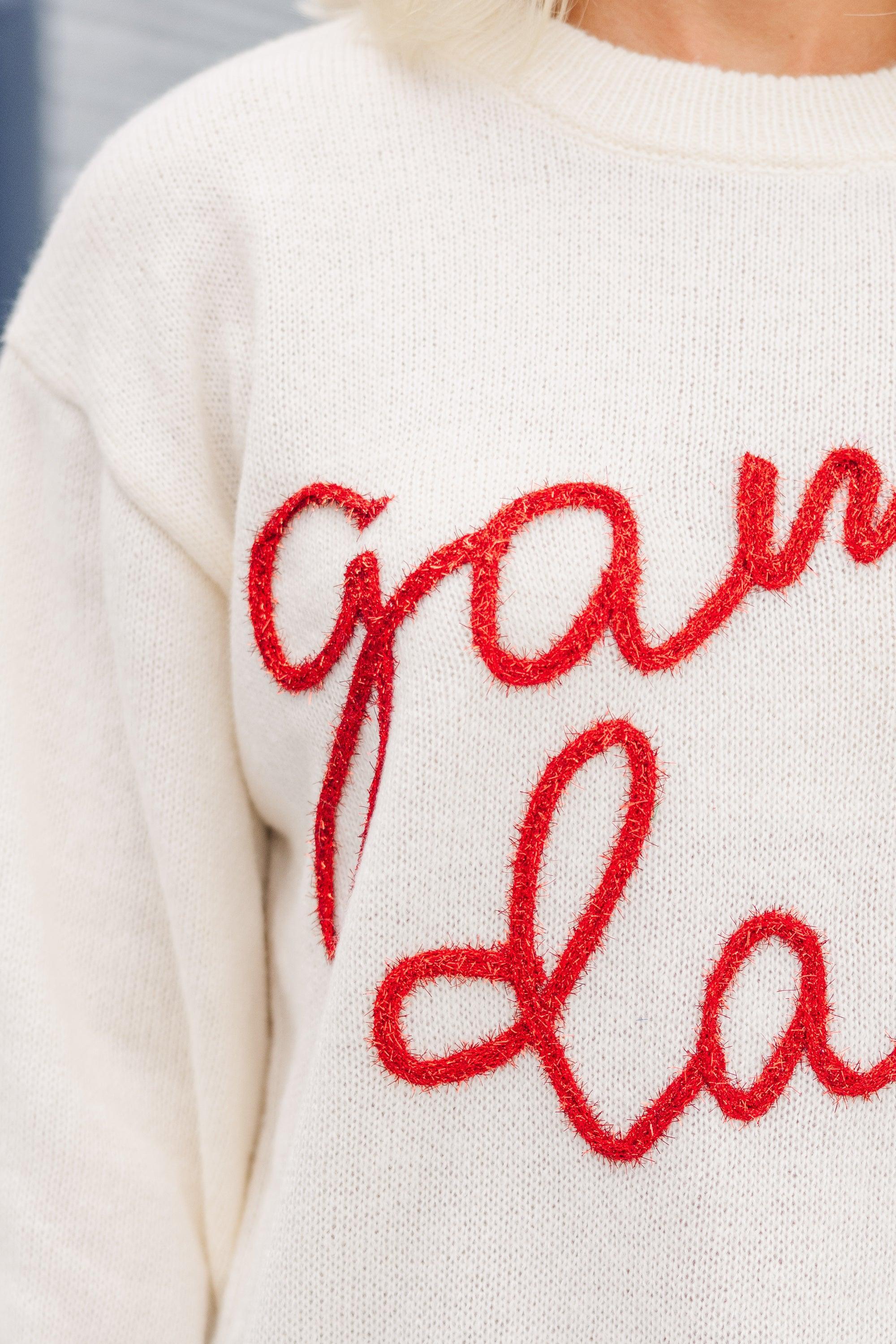 It's Game Day Ivory/Red Puff Sleeve Sweater Female Product Image