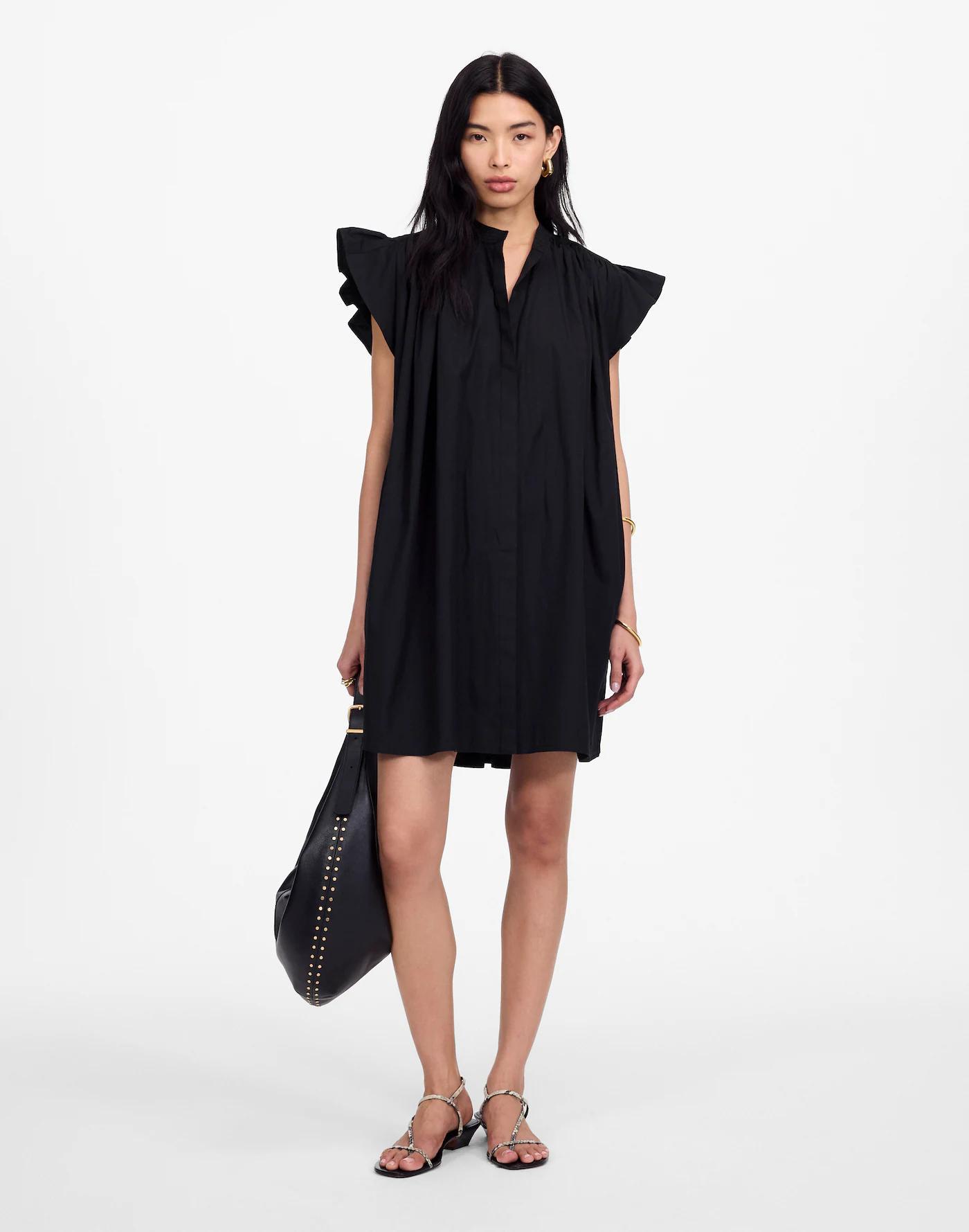 Flutter Sleeve Button-Front Mini Dress in Poplin Product Image