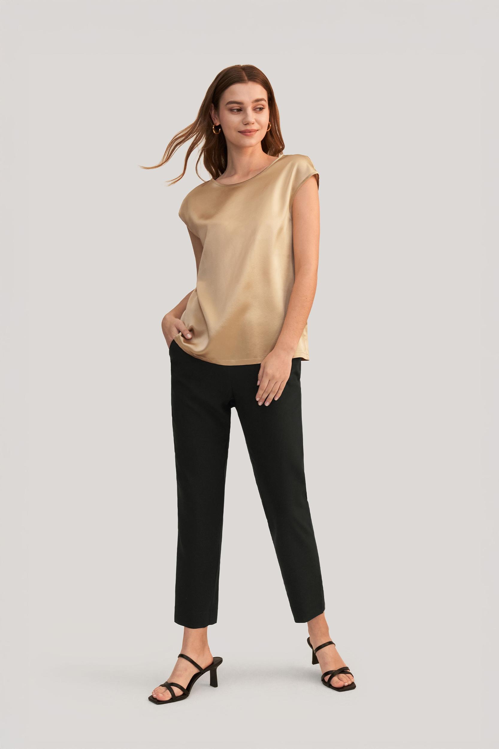 LILYSILK Silk T Shirt for Women Blue Natural Silk Smooth Basic Round Neck Free of Harmful Chemicals S Product Image