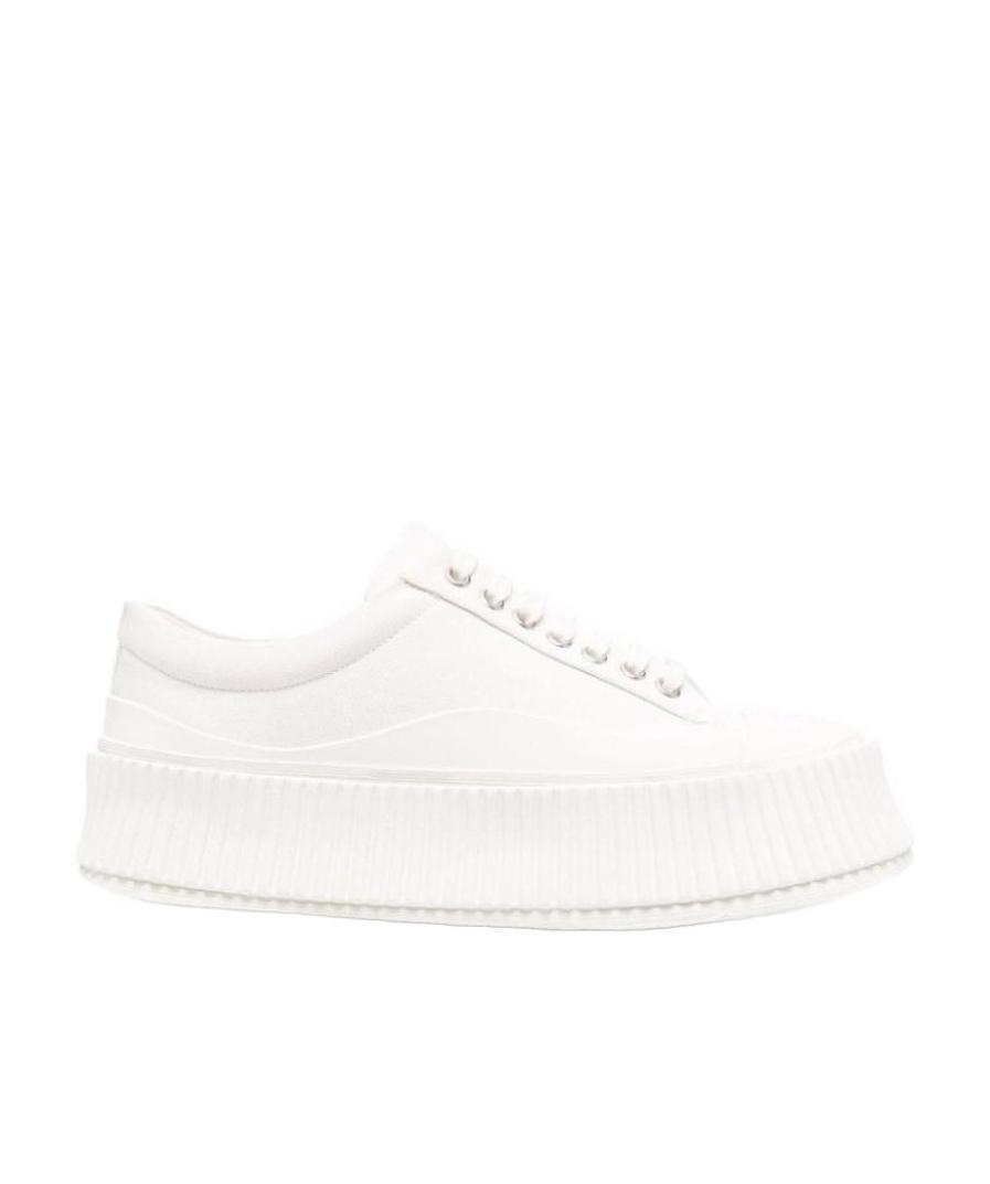 JIL SANDER Ridged Sole Leather Sneakers In White Product Image