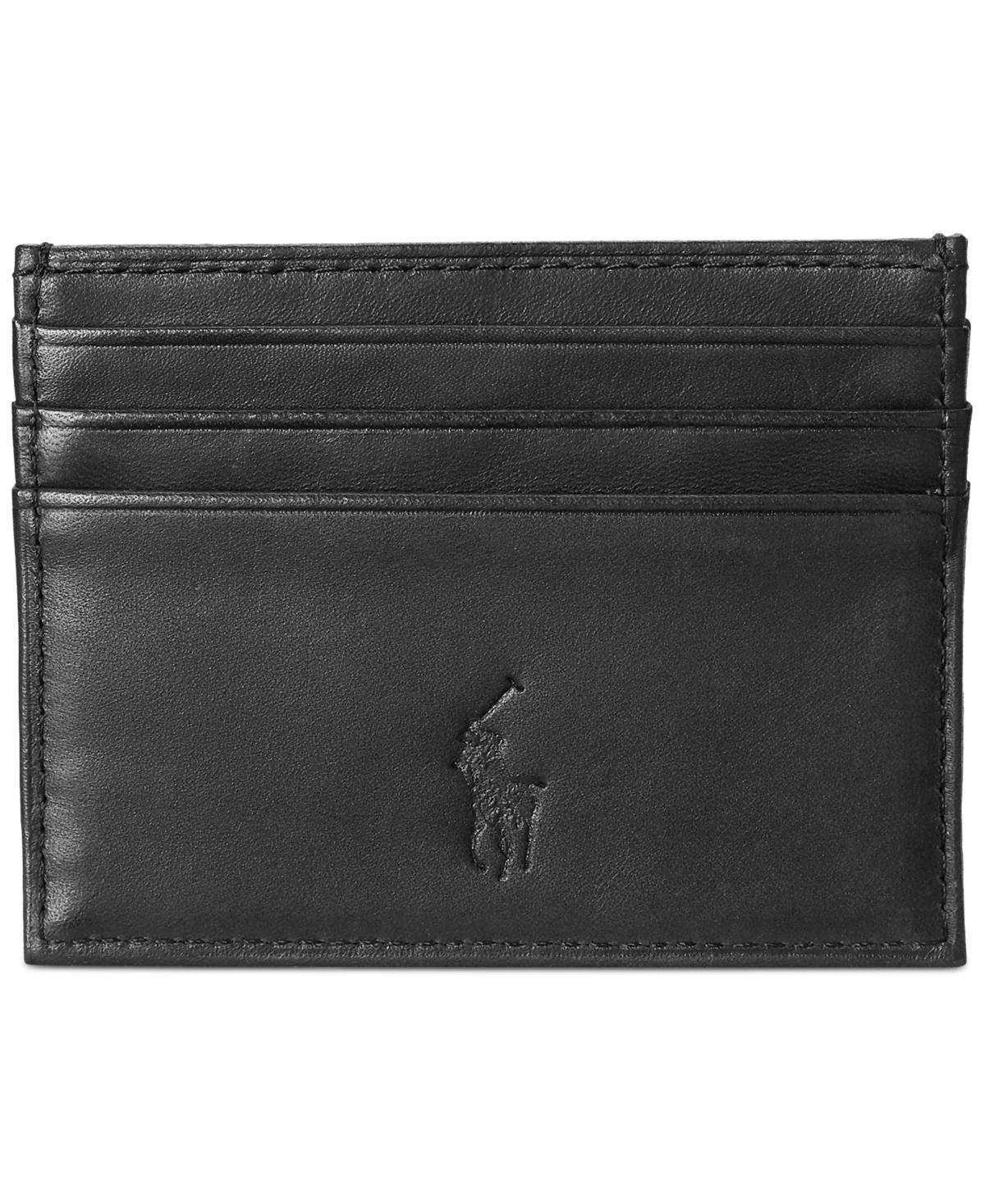 POLO RALPH LAUREN Men's Suffolk Slim Leather Card Case In Black Product Image