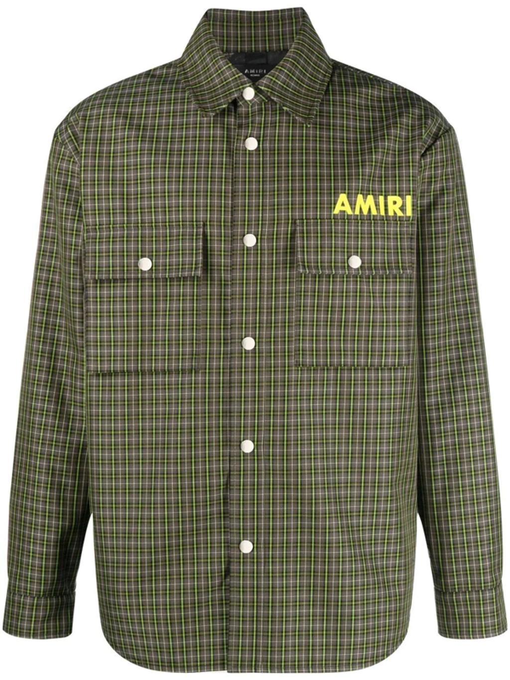 AMIRI Green Logo Print Check Shirt Jacket In Sage Product Image