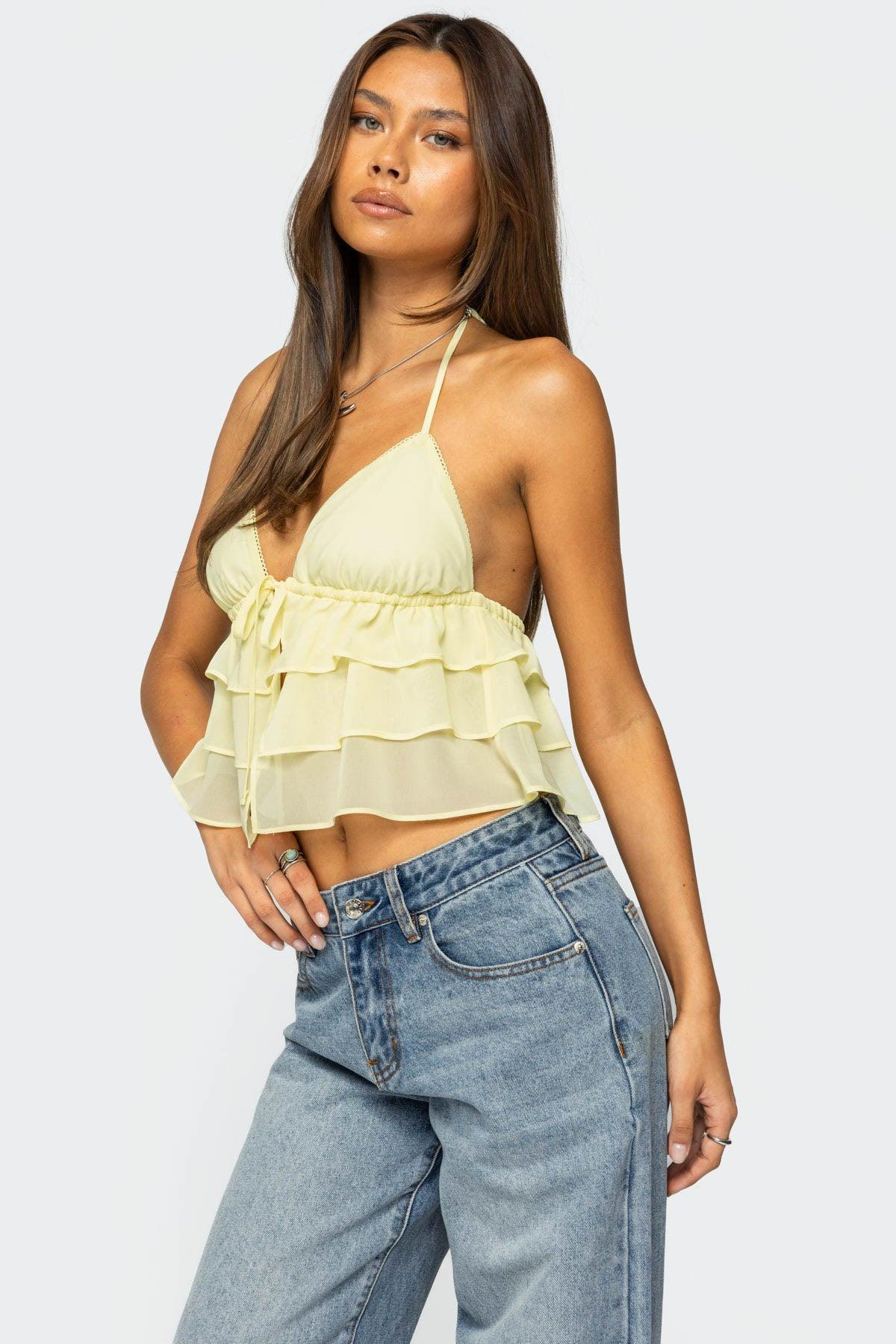 Zephi Split Front Ruffled Top Product Image