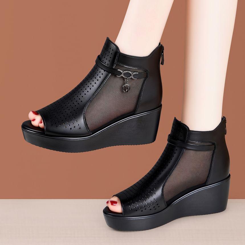 Platform Peep Toe Panel Mesh High Top Shoes Product Image