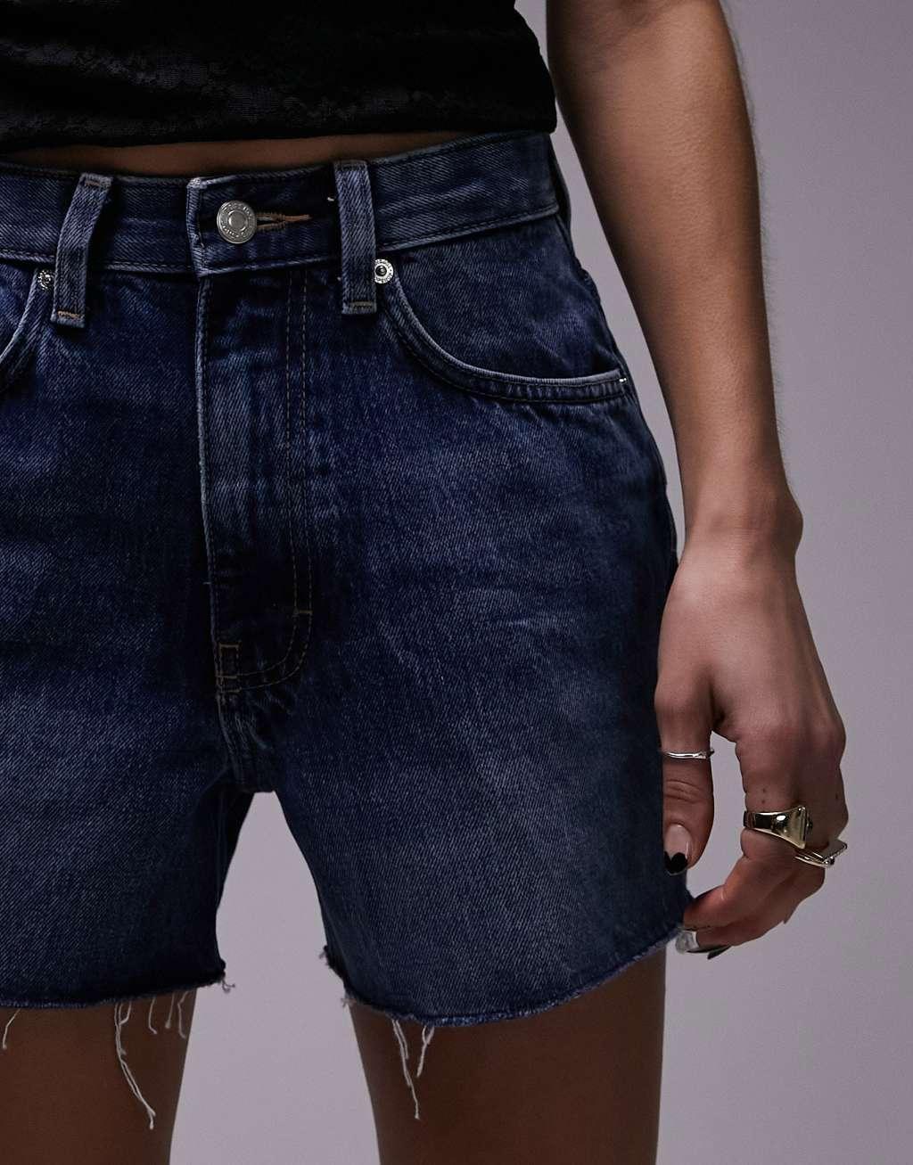 Topshop denim A line mom shorts in rich  Product Image