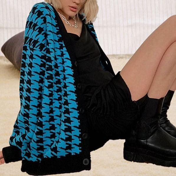 V-Neck Houndstooth Cardigan Product Image