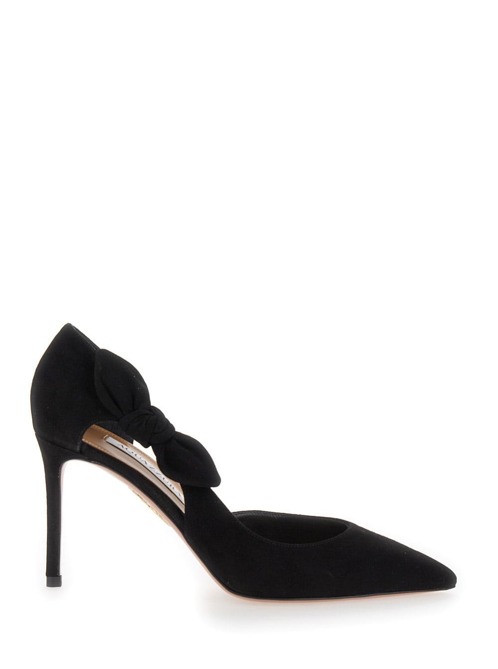 Black Pumps With Bow Detail In Suede Woman Product Image