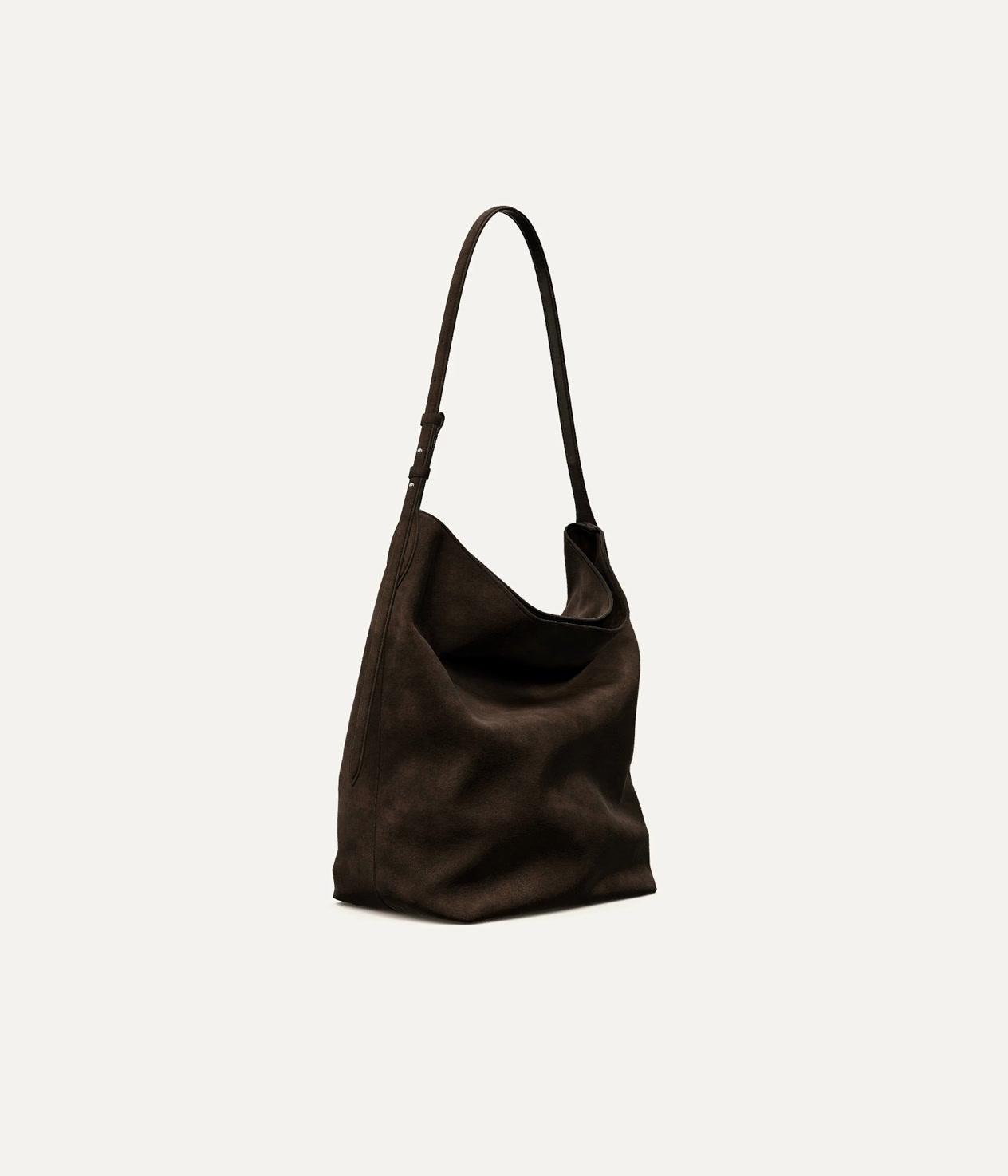 Split suede leather bucket bag Product Image