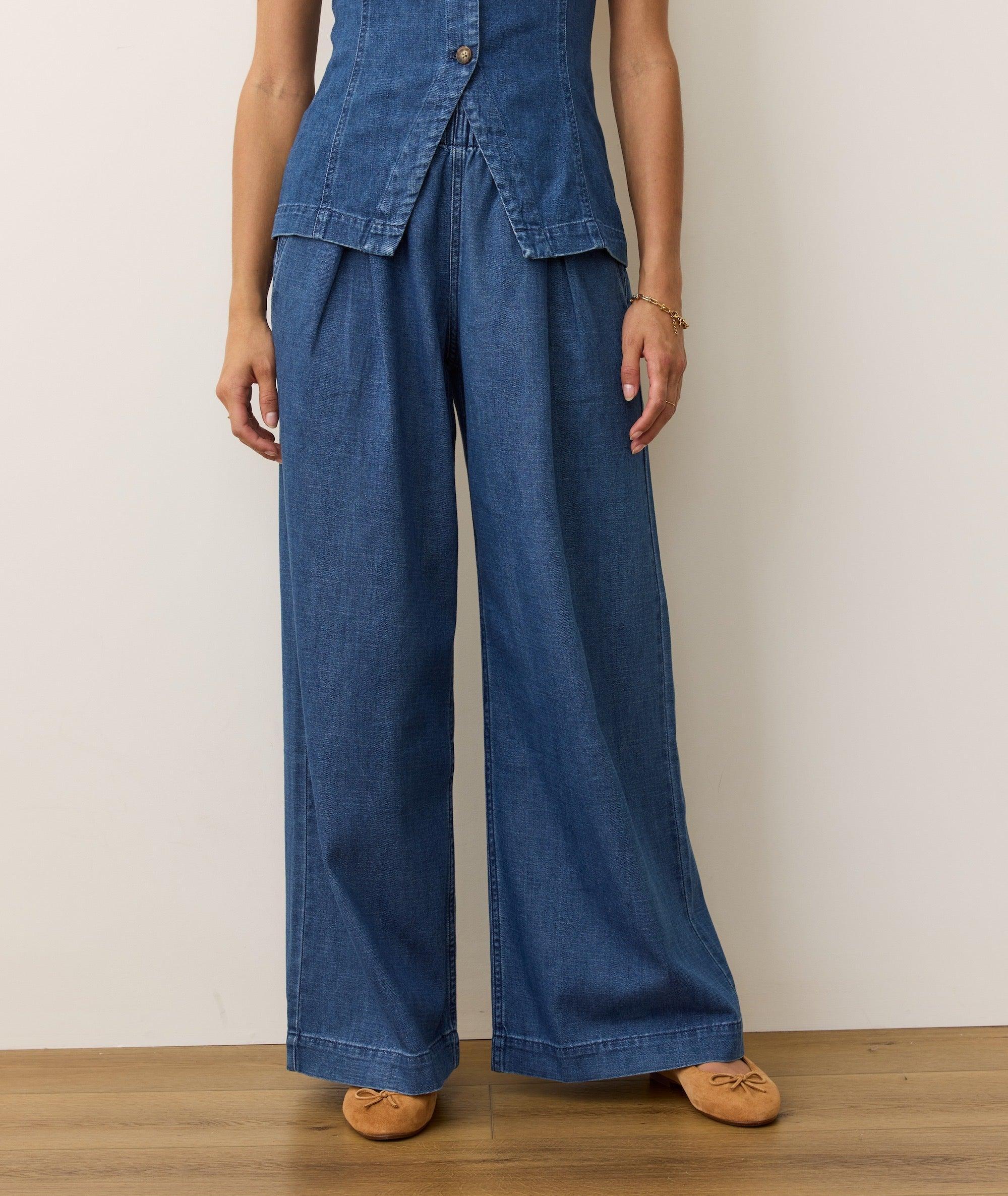 Allison Pleated Wide Leg Denim Trouser Product Image
