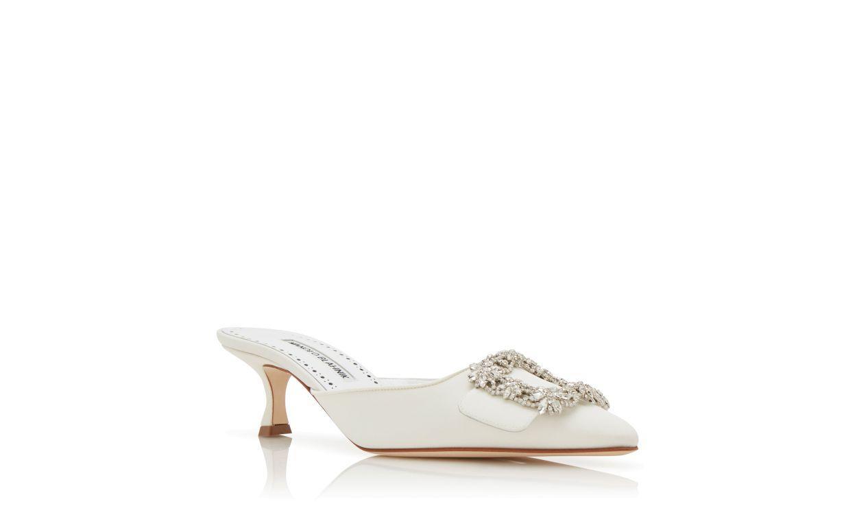 MAYSALE BRIDAL  White Crepe de Chine Jewel Buckle Mules Product Image