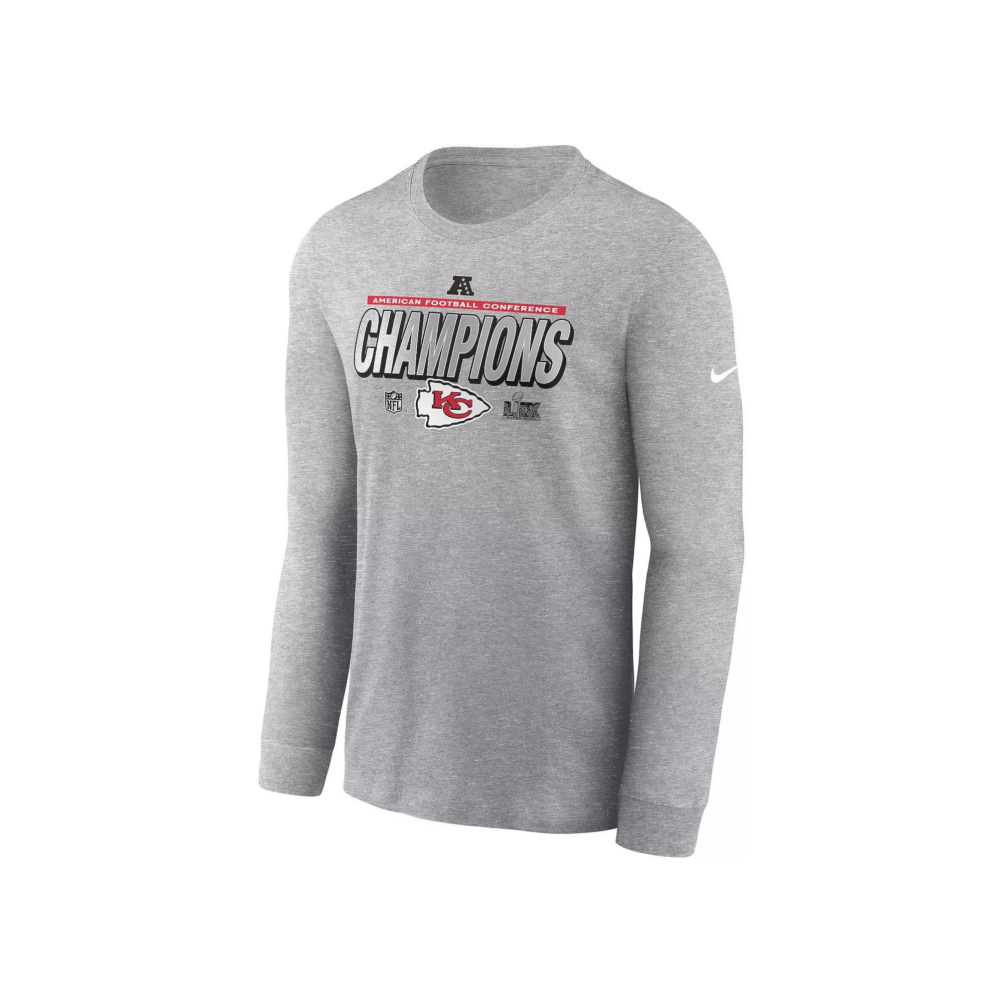 Men's Nike Kansas City Chiefs 2024 AFC Champions Locker Room Trophy Collection Long Sleeve Graphic Tee, Size: Small, Char Product Image
