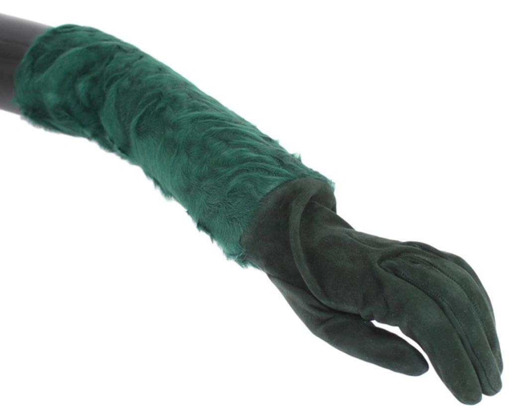 DOLCE & GABBANA Green Leather Xiangao Fur Elbow Gloves Product Image