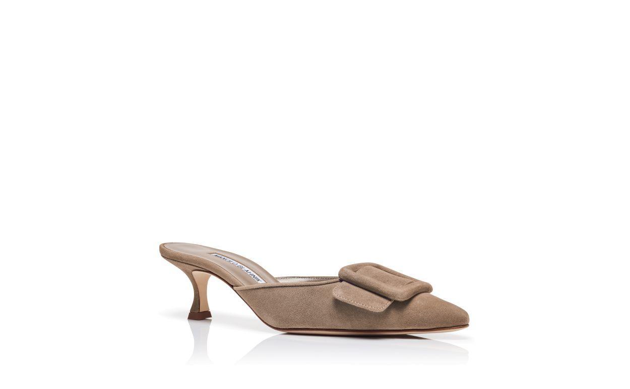 MAYSALE Light Brown Suede Buckle Detail Mules Product Image