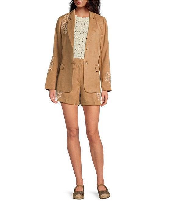 Sam Edelman Coordinating Fallon Slim Stretch Embroidered Twill Notch Lapel Two Button Blazer Product Image