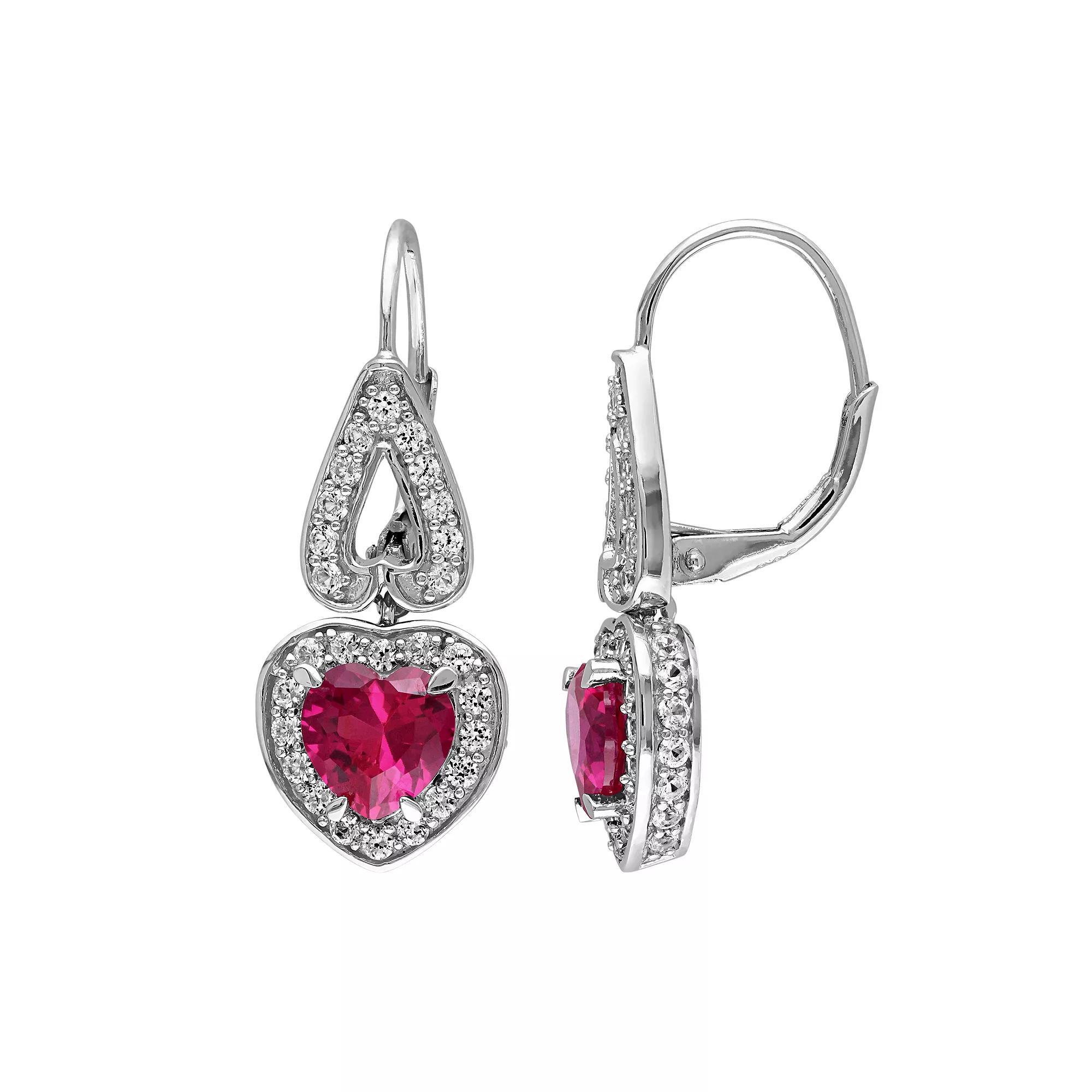 Stella Grace Lab-Created Ruby & Lab-Created White Sapphire Sterling Silver Heart Drop Earrings, Women's, Red Product Image
