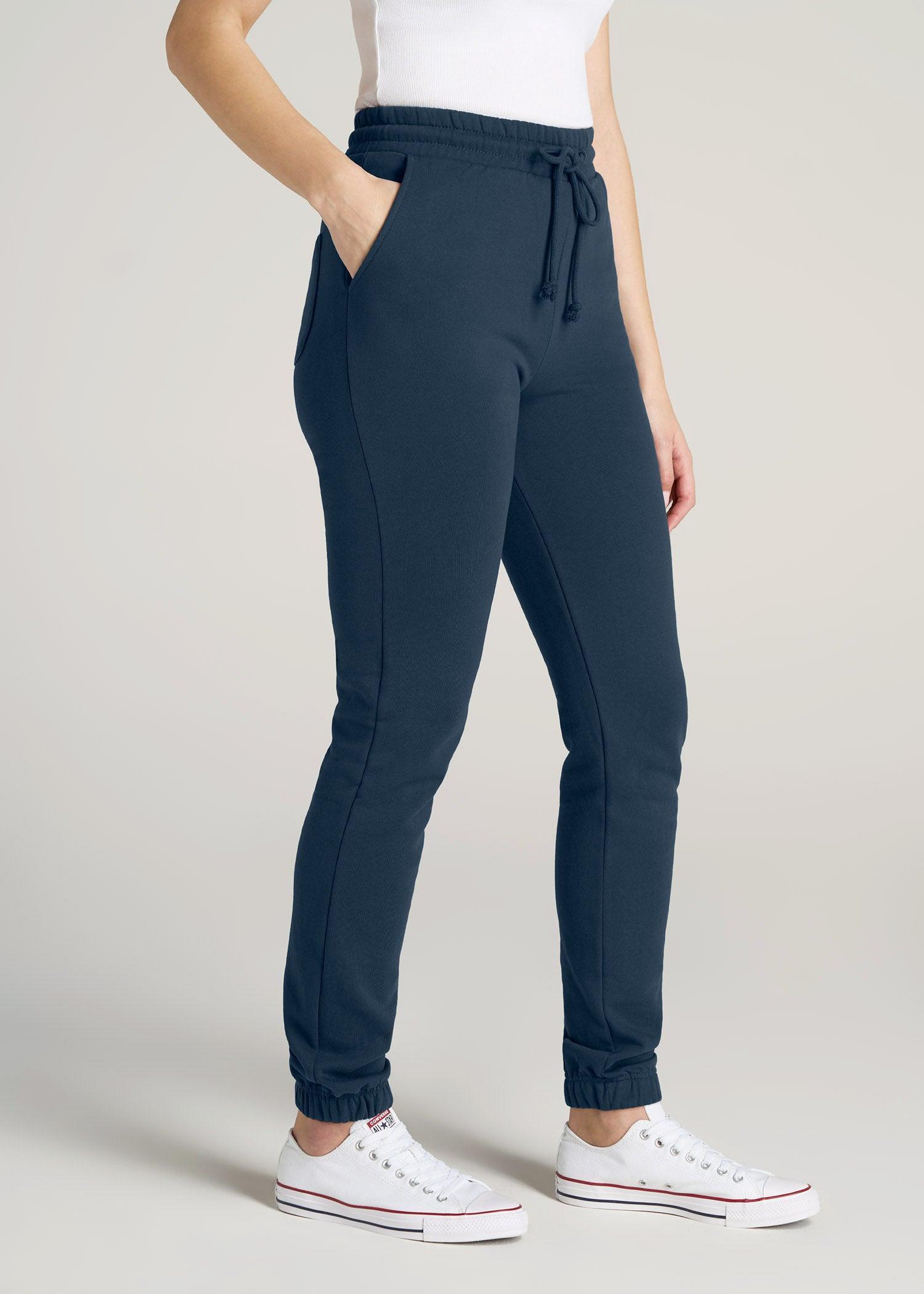 Wearever Fleece SLIM-FIT High-Waisted Women's Garment Dye Sweatpants in Bright Navy Product Image