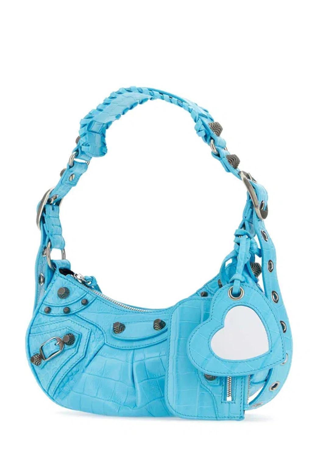 BALENCIAGA Mini Light Blue Leather Shoulder Handbag Product Image