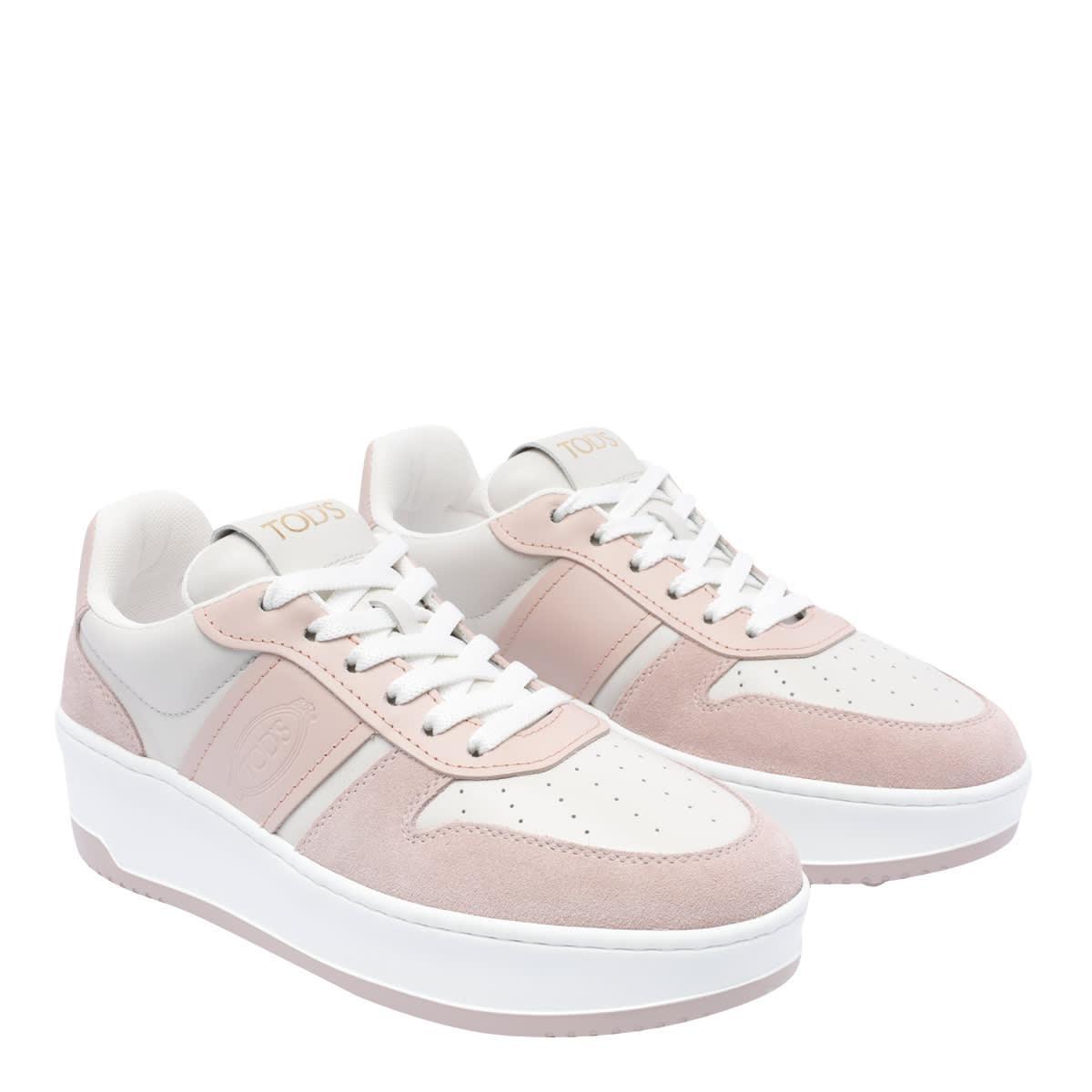 TOD'S Leather Platform Sneakers Featuring Suede Trim In Pink Product Image