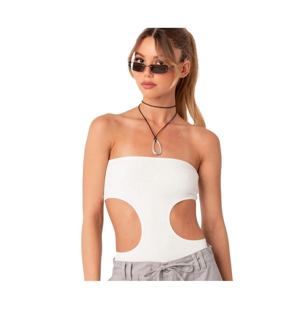 Womens Ribbed Bodysuit With Cut Out Top Product Image