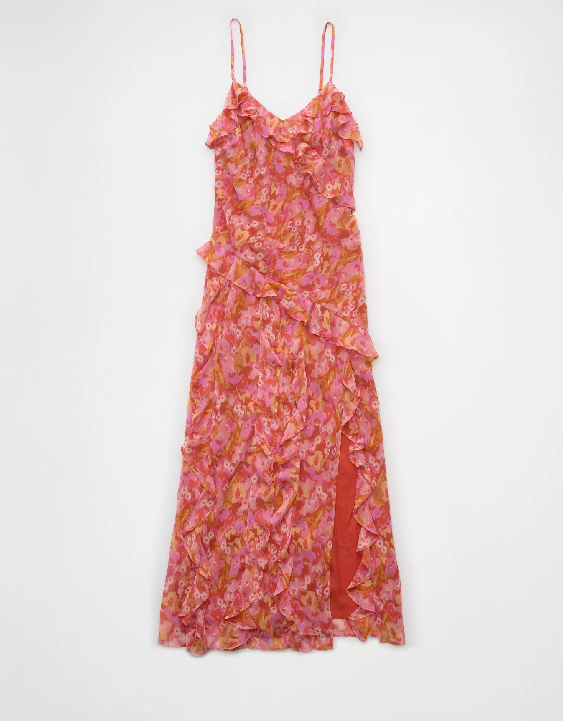 AE Asymmetrical Ruffle Maxi Slip Dress Product Image