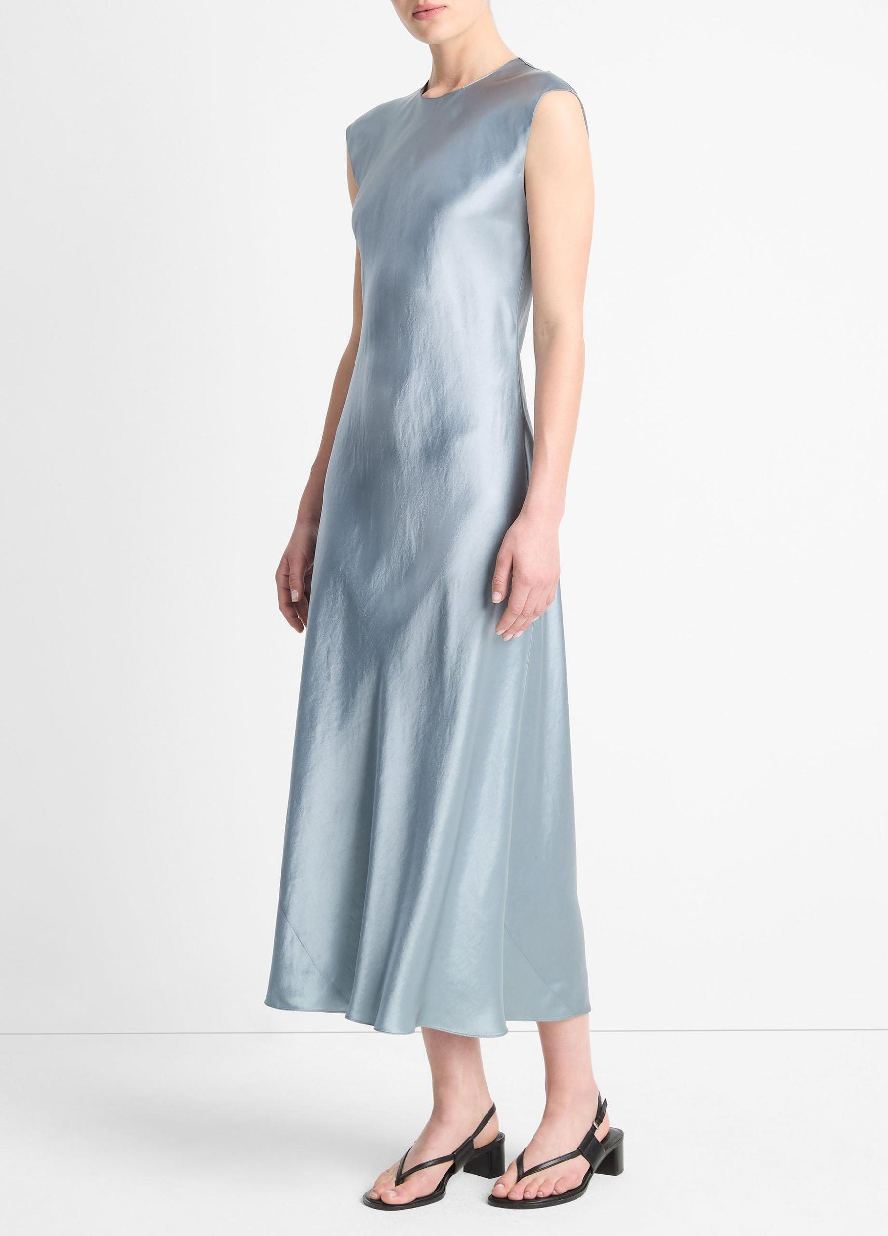 Satin Bias Cap-Sleeve Dress Product Image