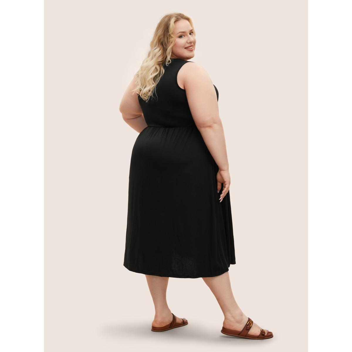 Plus Size Supersoft Essentials Solid Gathered Tank Dress Mauve Women Basics Non U-neck Sleeveless Curvy Midi Dress BloomChic 10/M Product Image