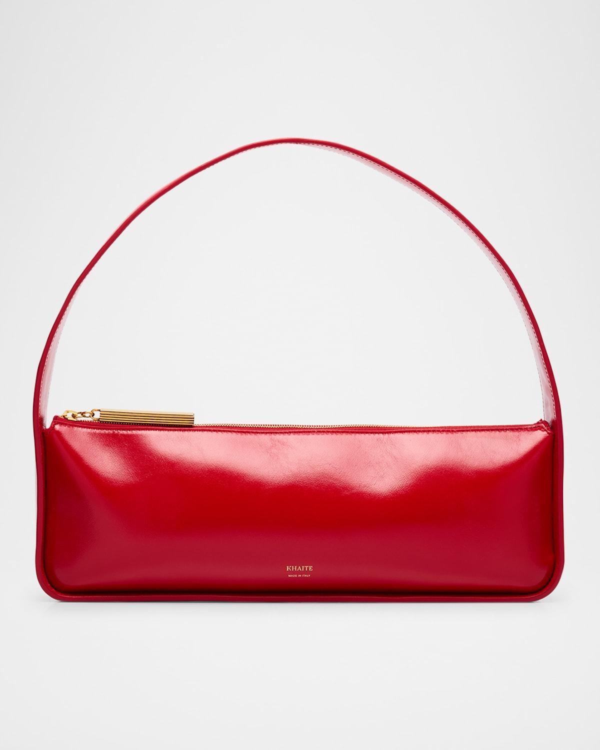 KHAITE Lori Crackle Patent Leather Shoulder Bag In Red Product Image