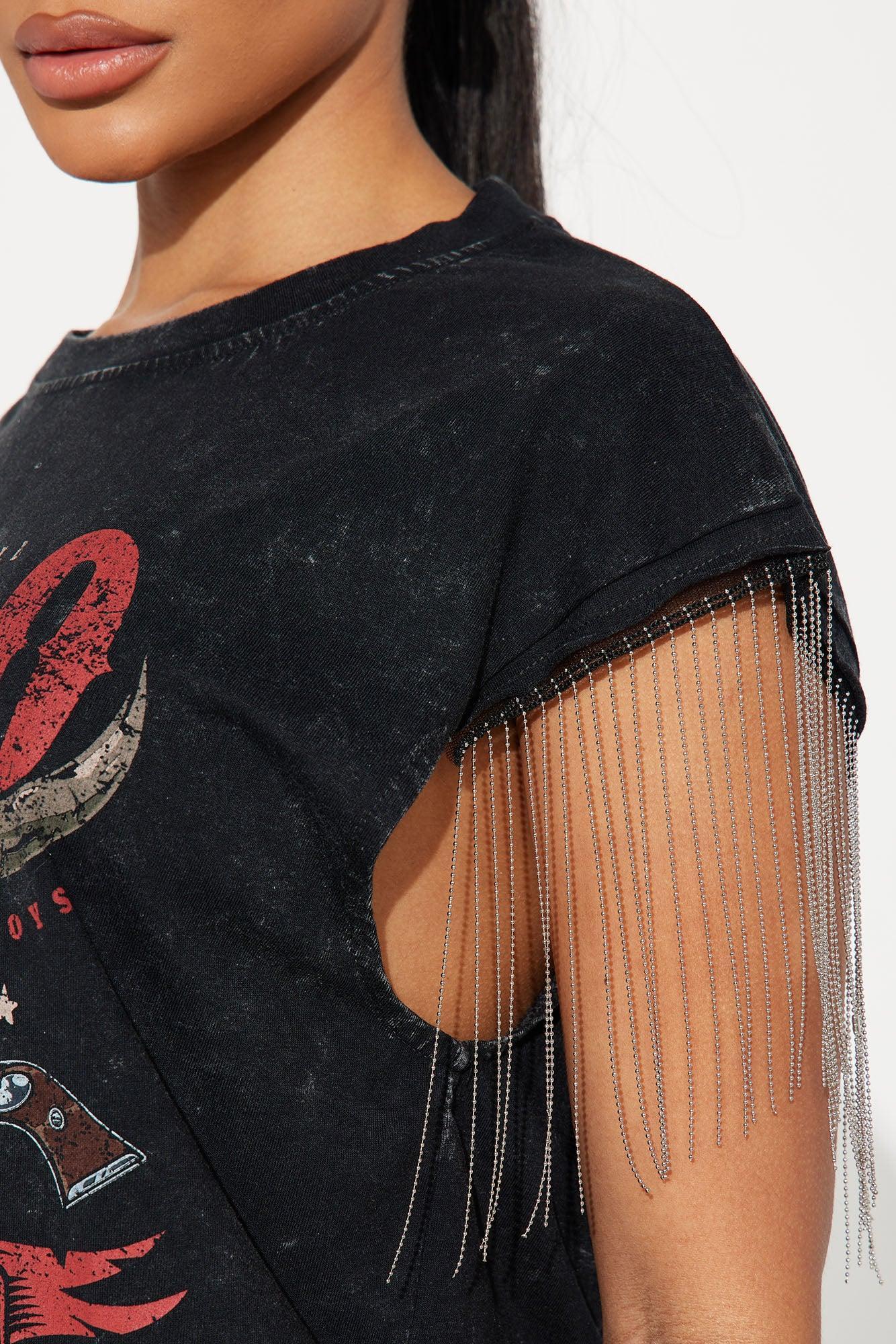 Wild Rodeo Fringe Washed Tee - Black Wash Product Image