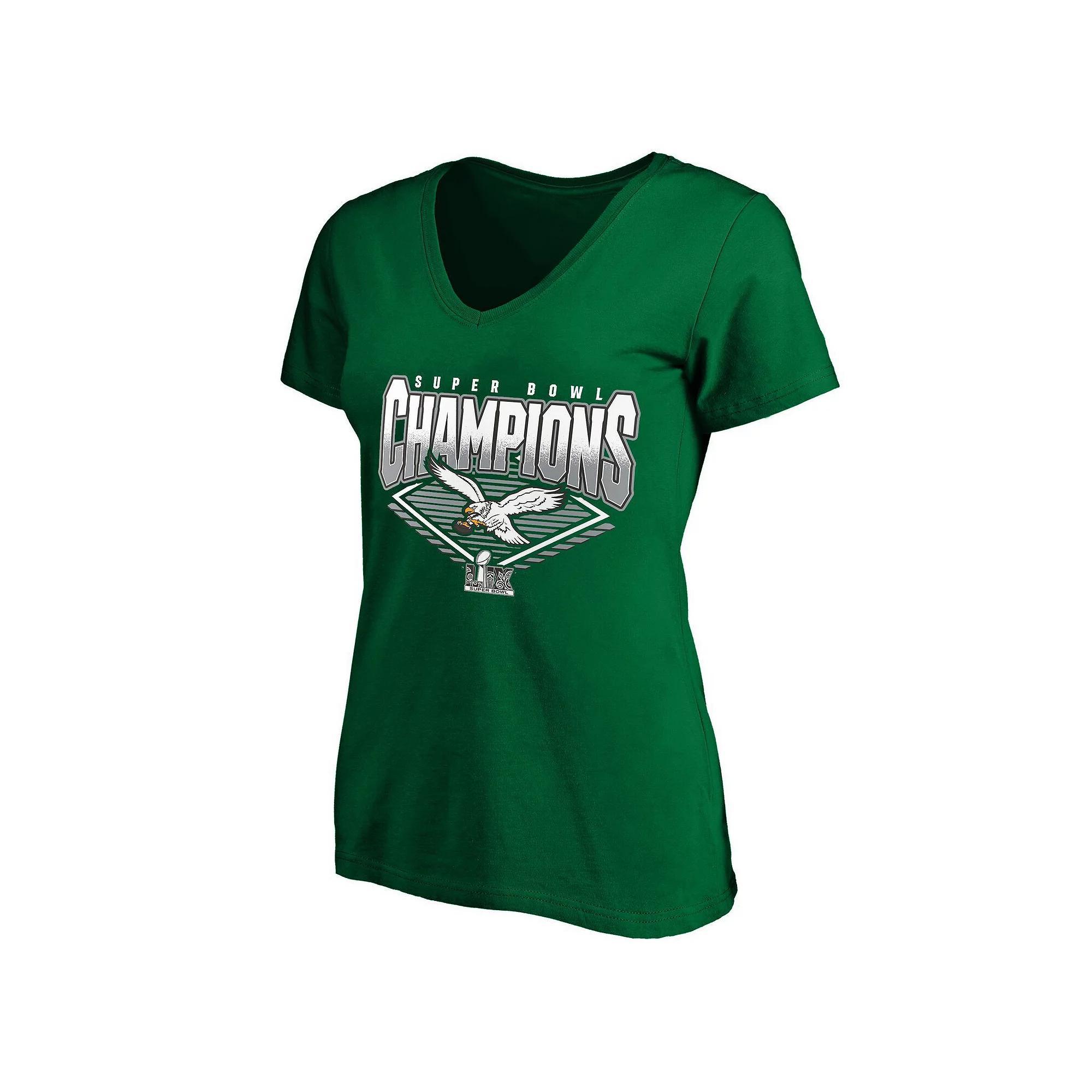 Women's Fanatics Kelly Green Philadelphia Eagles Super Bowl LIX Champions Plus Size Retro V-Neck T-Shirt, Size: 1XL Product Image