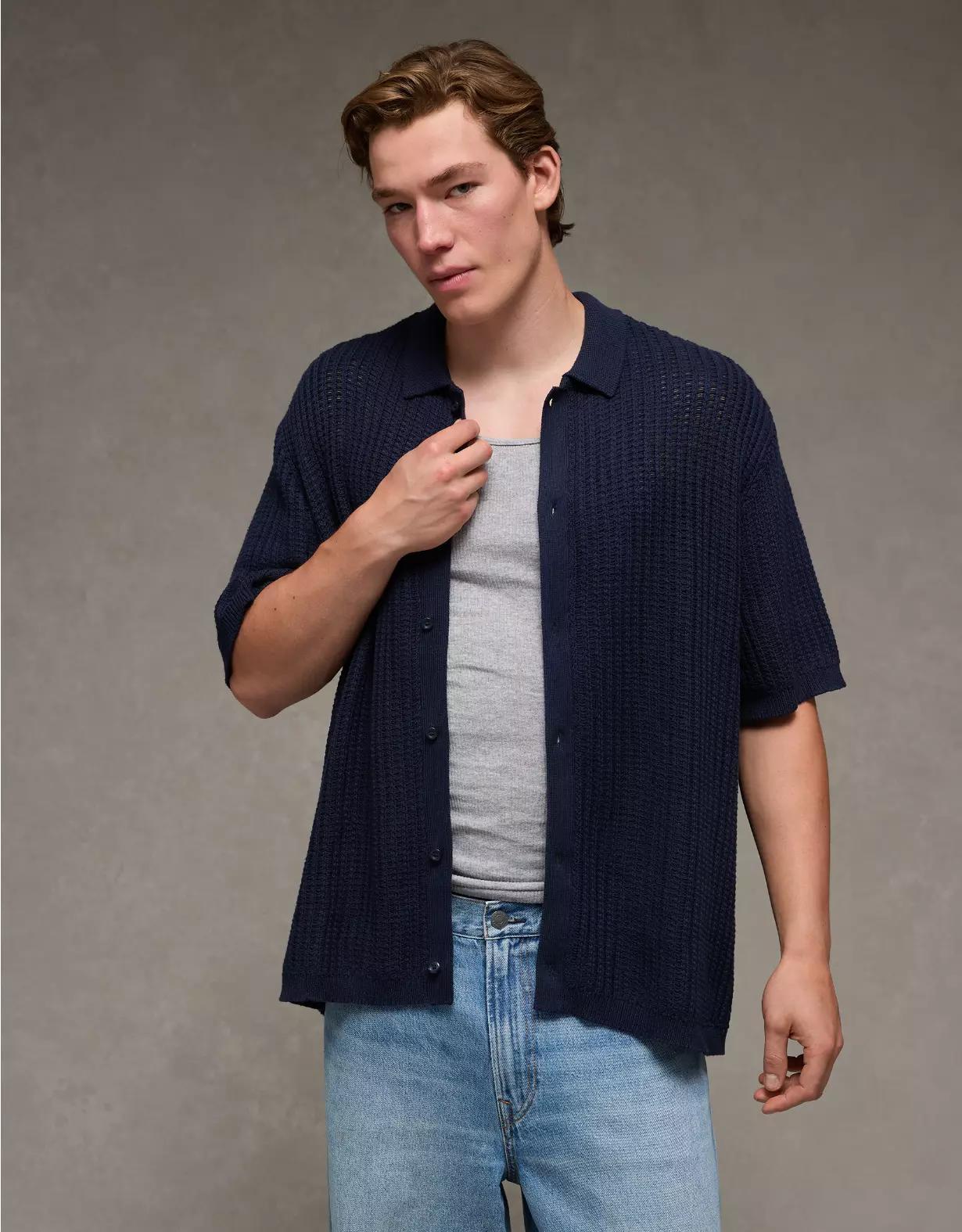 AE Weekend Button-Up Sweater Polo Shirt Product Image