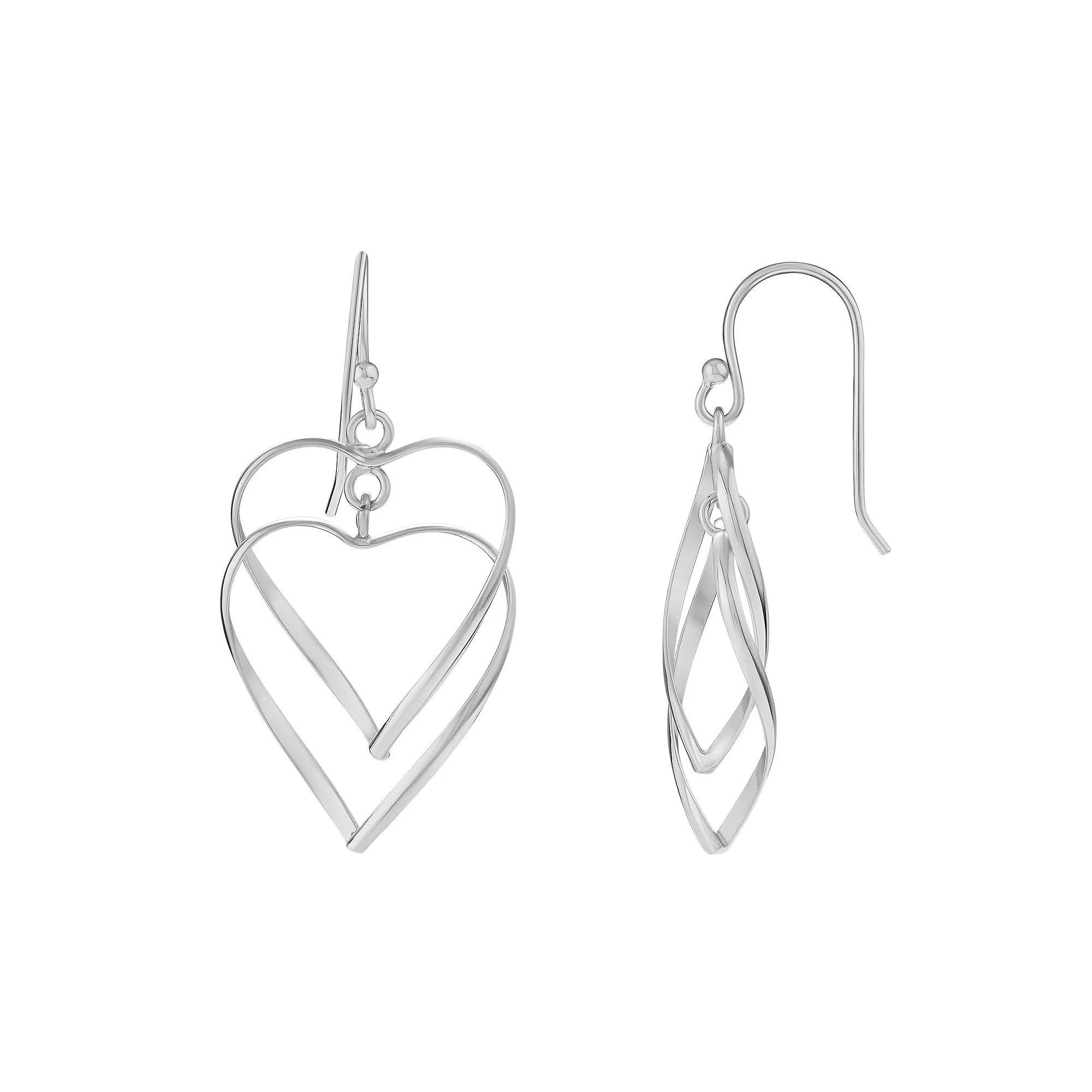 PRIMROSE Sterling Silver Double Heart Drop Earrings, Women's Product Image