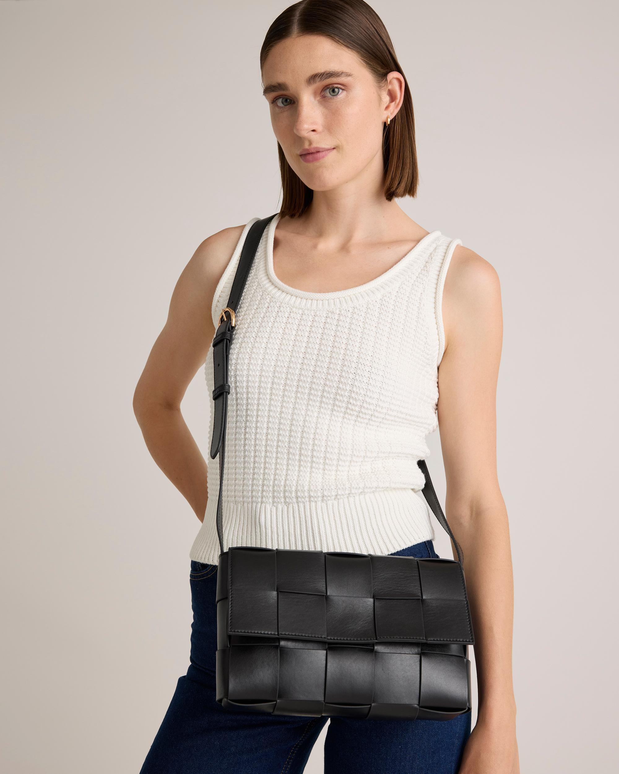 Quince | Women's Italian Leather Handwoven Flap Crossbody Product Image